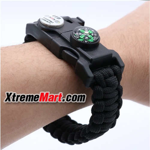 กำไลเชือกรัดข้อมือ สายรัดข้อมือมัลติฟังก์ชั่น 17 in 1 Paracord พร้อมไฟ LED เข็มทิศ และ Multitool Paracord Survival Bracelet (กรุณาระบุสี)