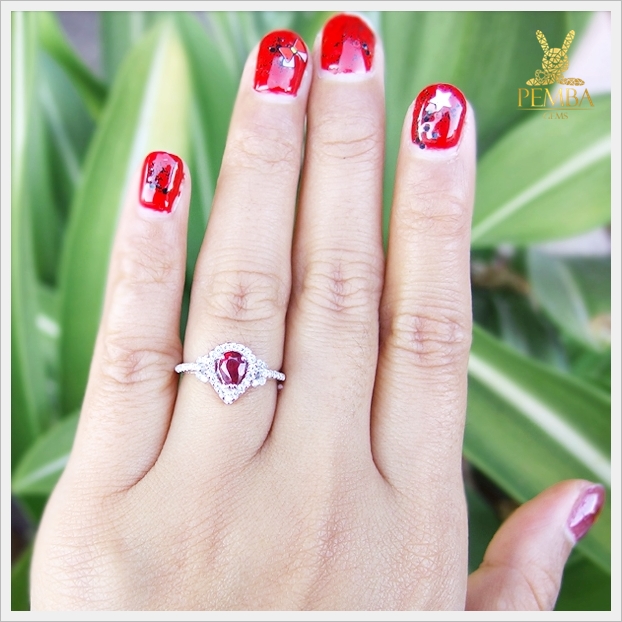 แหวนทับทิมแท้ ทรงหยดน้ำ เงินแท้925 ดีไซน์เก๋ใส่ติดนิ้ว แหวนพลอยแท้