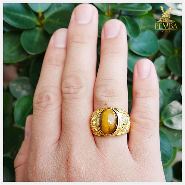 แหวนตาเสือ เงินแท้925 ชุบทองคำ โดดเด่นสะดุดตา ใส่เพิ่มความมั่นใจ