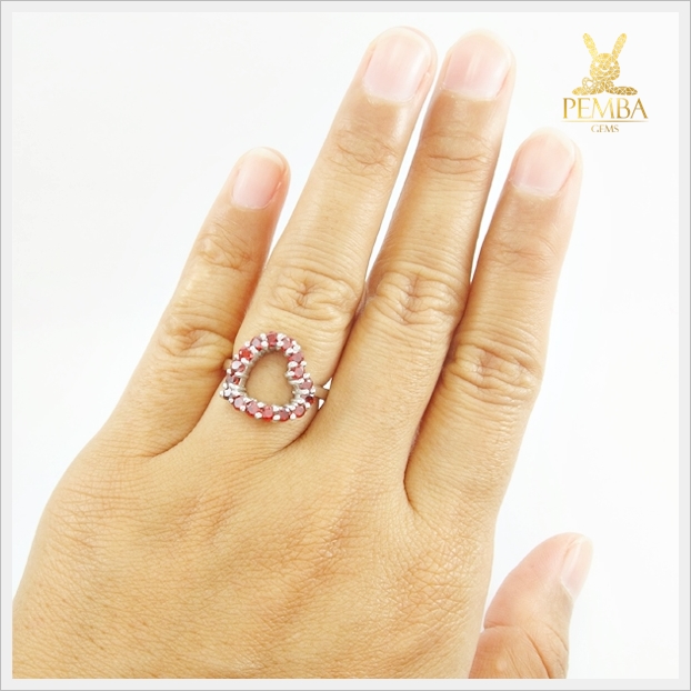 แหวนโกเมนแท้ เงินแท้925 ชุบทองคำขาว แหวนพลอยแท้