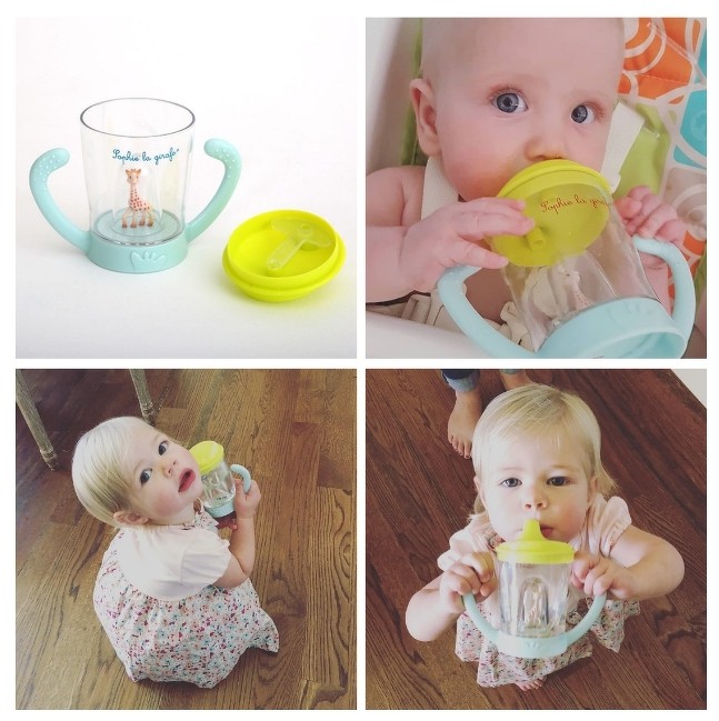 แก้วหัดดื่มยีราฟโซฟีปลอดสารพิษ Vulli Sophie la Girafe Non-Drip Cup Mascotte (Blue / Green)