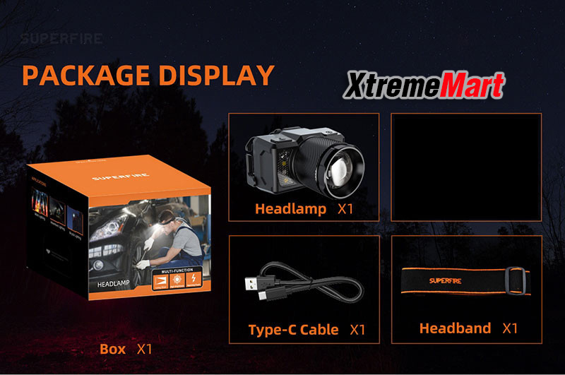ไฟฉายคาดหัว Superfire HL25 แสงขาว + ไฟข้างสีแดง พร้อมระบบ Sensor มือโบกเปิด-ปิด (ชุดละ)