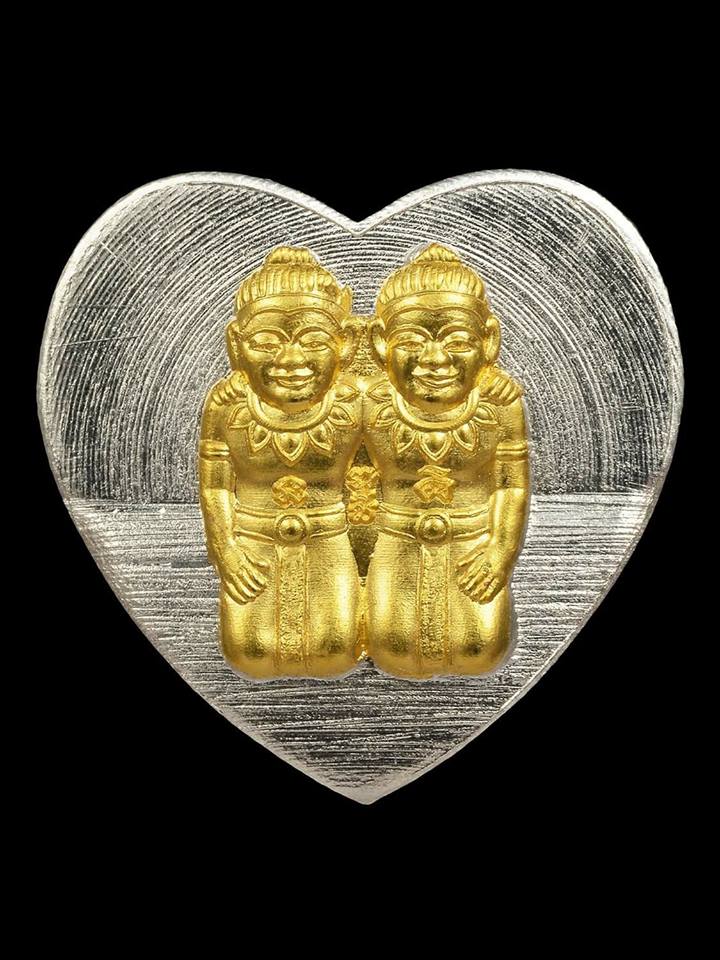 เหรียญ กัณหา-ชาลี (พิมพ์ทรงหัวใจ) เนื้อเงินแท้ (หน้ากาก ทองคำแท้) ปี2561