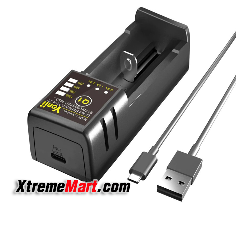 เครื่องชาร์จอัจฉริยะ Yonii Q1 USB 1ช่อง รองรับแบตเตอรี่ Ni-MH 1.2V และ Li-ion 3.7V AAA, 18650, 21700. 26650 และอื่นๆ