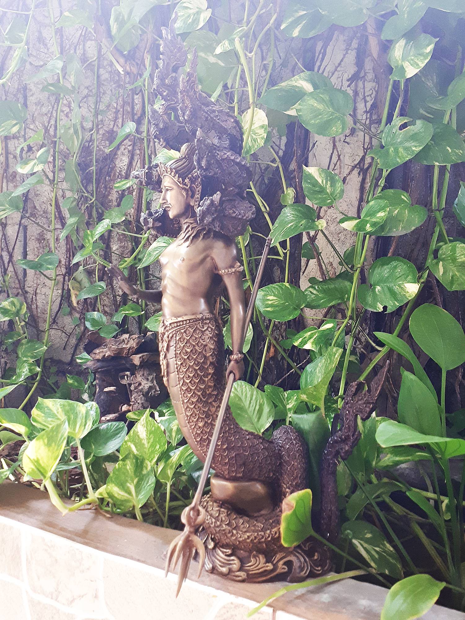 รูปหล่อ พญานาคราช ท่านปู่นาคา-ศรีสุทโธ ปางประทานพรกายมนุษย์ครึ่งนาค นาคปรก 7หัว เศียร เนื้อโลหะทองเหลืองสัมฤทธิ์ (สูง22นิ้ว) (ขายปลีก ขายส่ง)