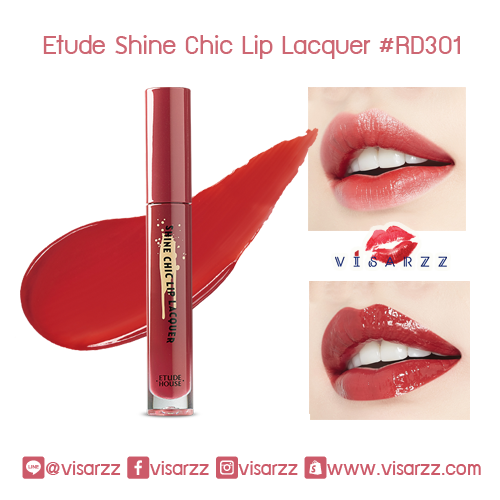 (#RD301) Etude Shine Chic Lip Lacquer ลิปสติกเนื้อชายน์สุดชิค กับสีที่สดชัดฉ่ำวาว ให้ชุ่มฉ่ำ ดูอวบอิ่มอยู่เสมอ แต่ไม่เหนียวเหนอะหนะ