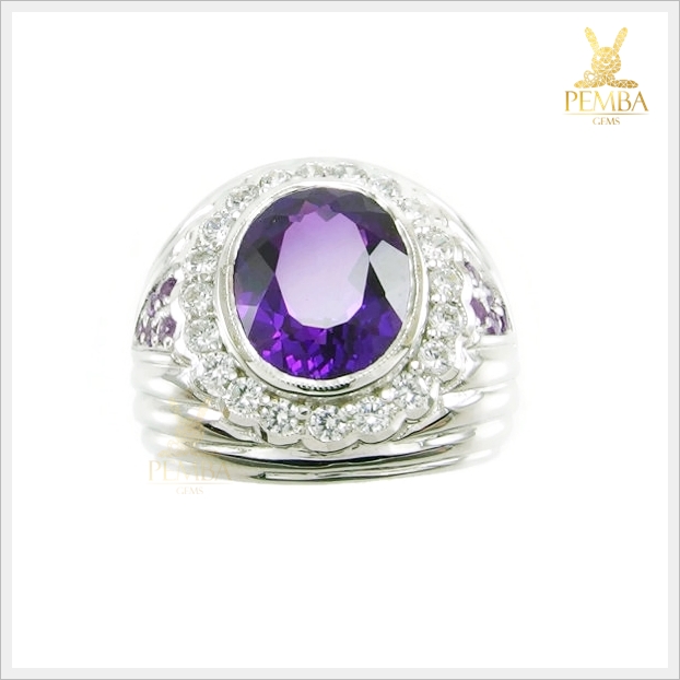 แหวนอเมทิสต์แท้ สีม่วงสดใสไฟดี ใส่โดดเด่นเต็มๆ นิ้ว แหวนพลอยแท้