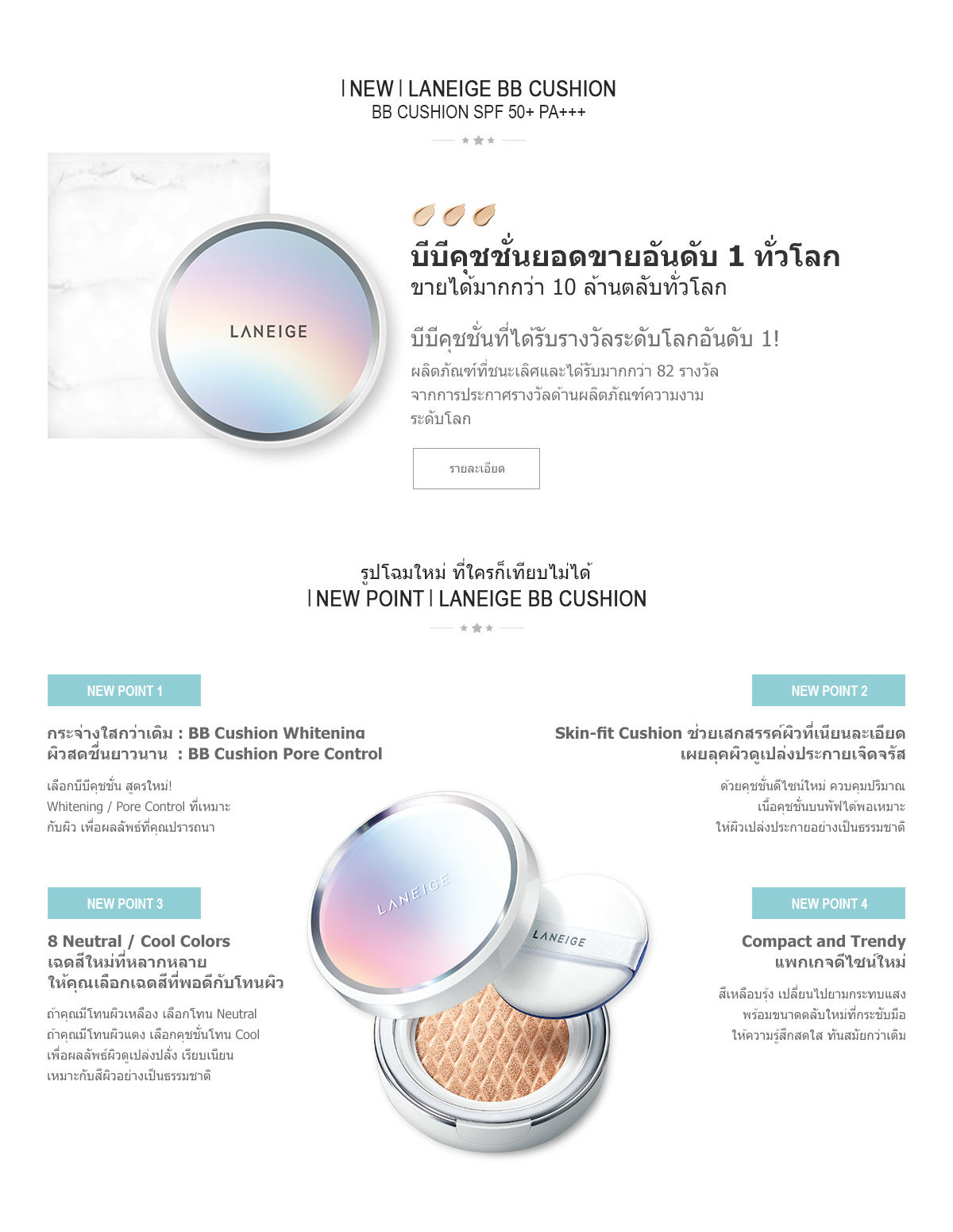 (Tester รุ่นใหม่ล่าสุด) Laneige BB Cushion Whitening SPF50+/PA+++ 2gx2 (#21 Beige & #21C Cool Beige) ผิวเรียบเนียน กระจ่างใสขึ้นกว่าเดิม ปกปิดเนียนกริบอย่างเป็นธรรมชาติ