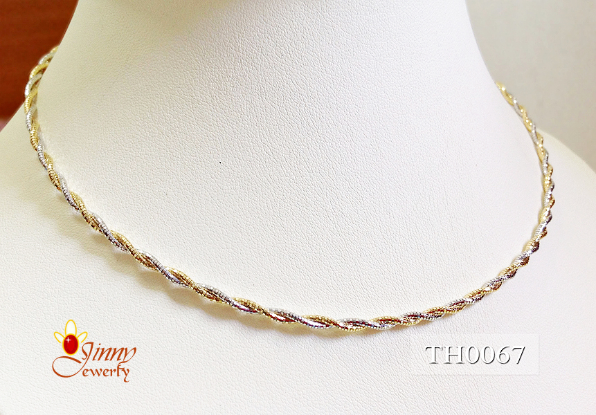 สร้อยคอเงินแท้ 92.5% ชุบ 2 กษัตริย์ สร้อยโชคเกอร์ Choker ลาย Omega เกลียวตัดลาย งานอิตาลี