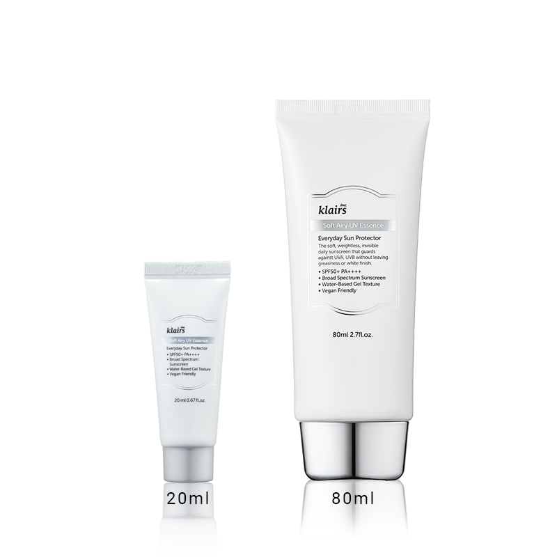 (ของแท้ ฉลากไทย 20mL) Dear Klairs Soft Airy UV Essence SPF 50 PA ++++ ครีมกันแดดสำหรับผิวแพ้ง่าย Water Base เนื้อกึ่งเจล เกลี่ยง่าย ให้ความรู้สึกบางเบาและไม่เหนอะหนะ กันแดดได้ดีเยี่ยมทั้ง UVA และ UVB