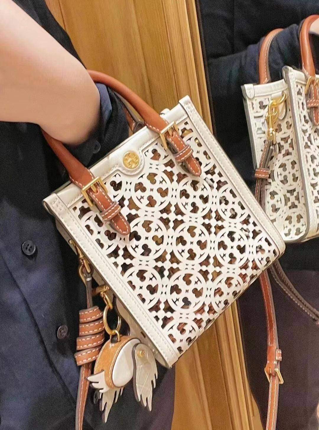 Tory Burch T Monogram Laser Cut Leather Bucket Bag