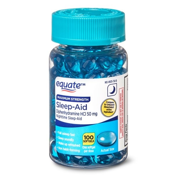 วิตามินเสริมการนอนหลับสำหรับเด็กโตและผู้ใหญ่ Equate Maximum Strength Sleep-Aid SoftGels (100 SoftGels)