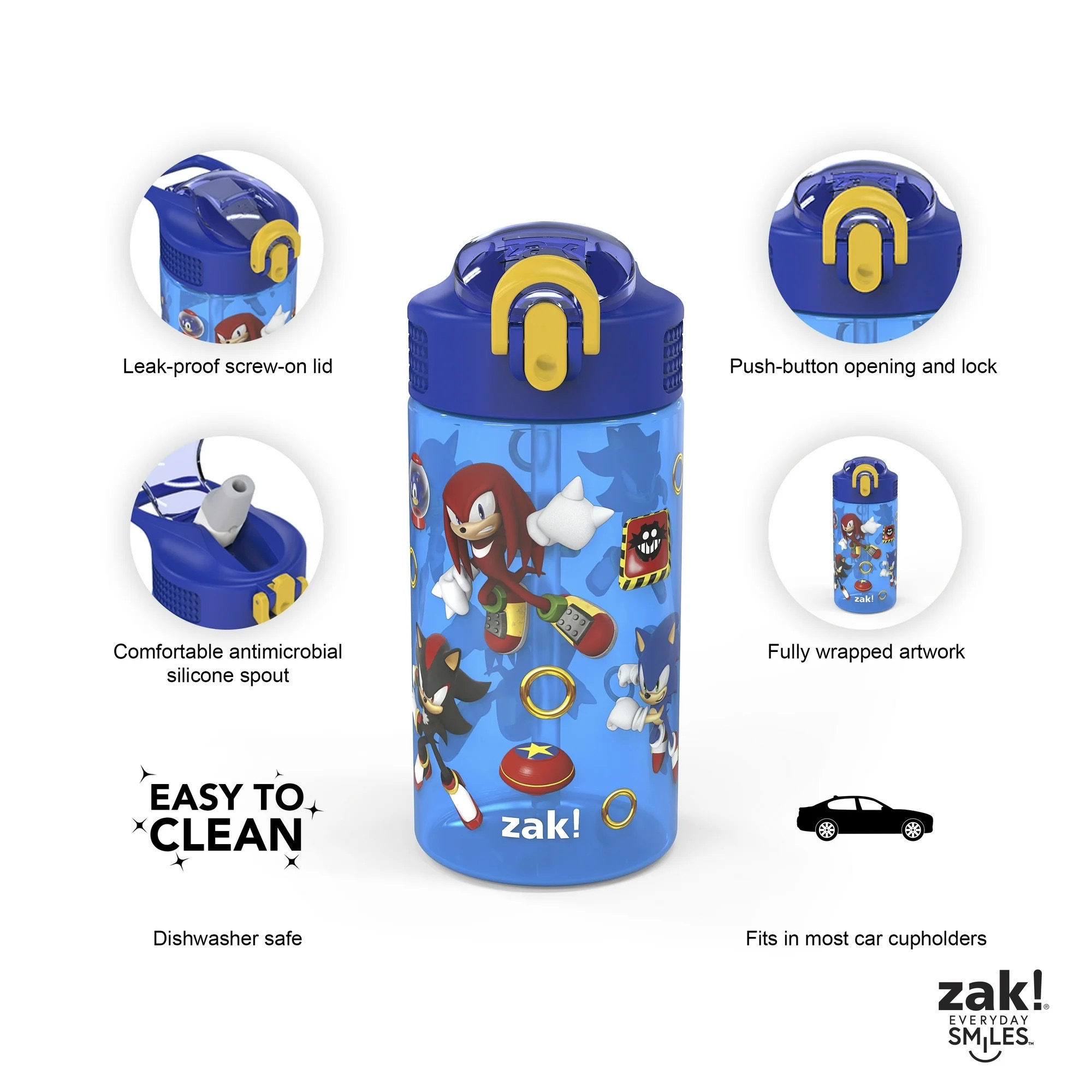 กระติกน้ำพร้อมหลอดดื่มสำหรับเด็ก Zak! Sonic 16 Oz. Reusable Water Bottle with Straw
