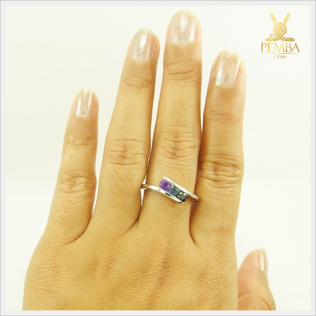 แหวนพลอยแท้ 3 สี สวยเก๋อีกสไตล์ เงินแท้925 ชุบทองคำขาว แหวนพลอยแท้