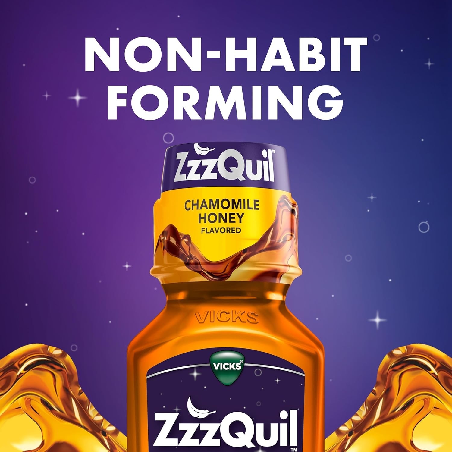 วิตามินเสริมการนอนหลับชนิดน้ำ Vicks ZzzQuil Soothing Sleep Nighttime Sleep-Aid Liquid (Chamomile Honey)