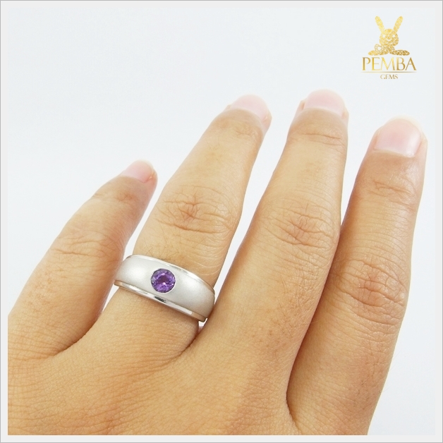 แหวนอเมทิสต์ เม็ดเดี่ยว เงินแท้925 ชุบทองคำขาว แหวนพลอยแท้