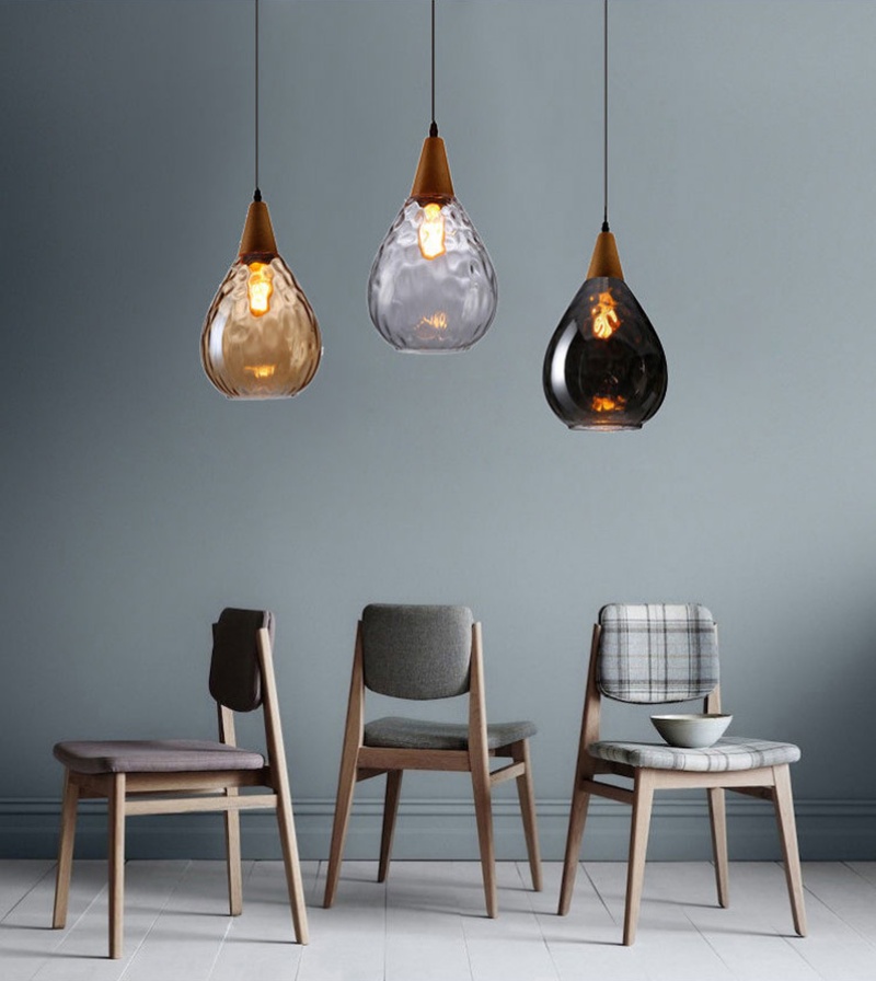 โคมไฟแขวนเพดานแก้วรูปทรงหยดน้ำตกแต่งหัวไม้ [RLW-16]