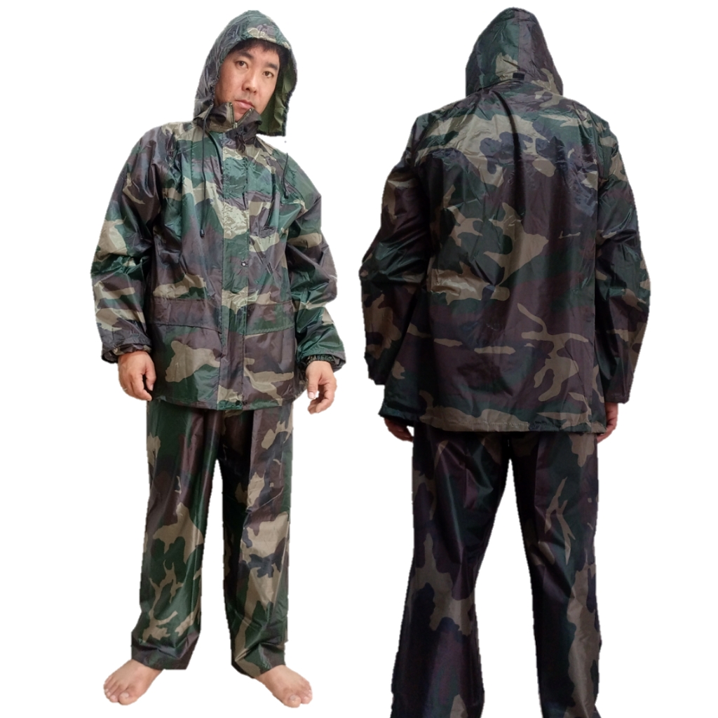 ชุดกันฝนลายพราง เสื้อพร้อมกางเกงกันฝน