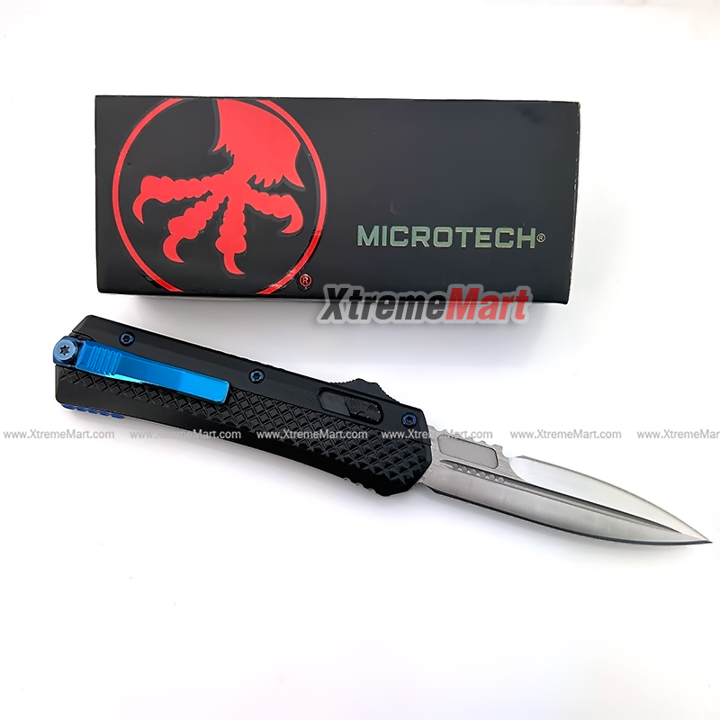 มีดสปริงขนาดใหญ่ Microtech คม2ด้าน ใบเงิน คลิปสีน้ำเงิน Combat Troodon 00556 D/E Automatic Knife