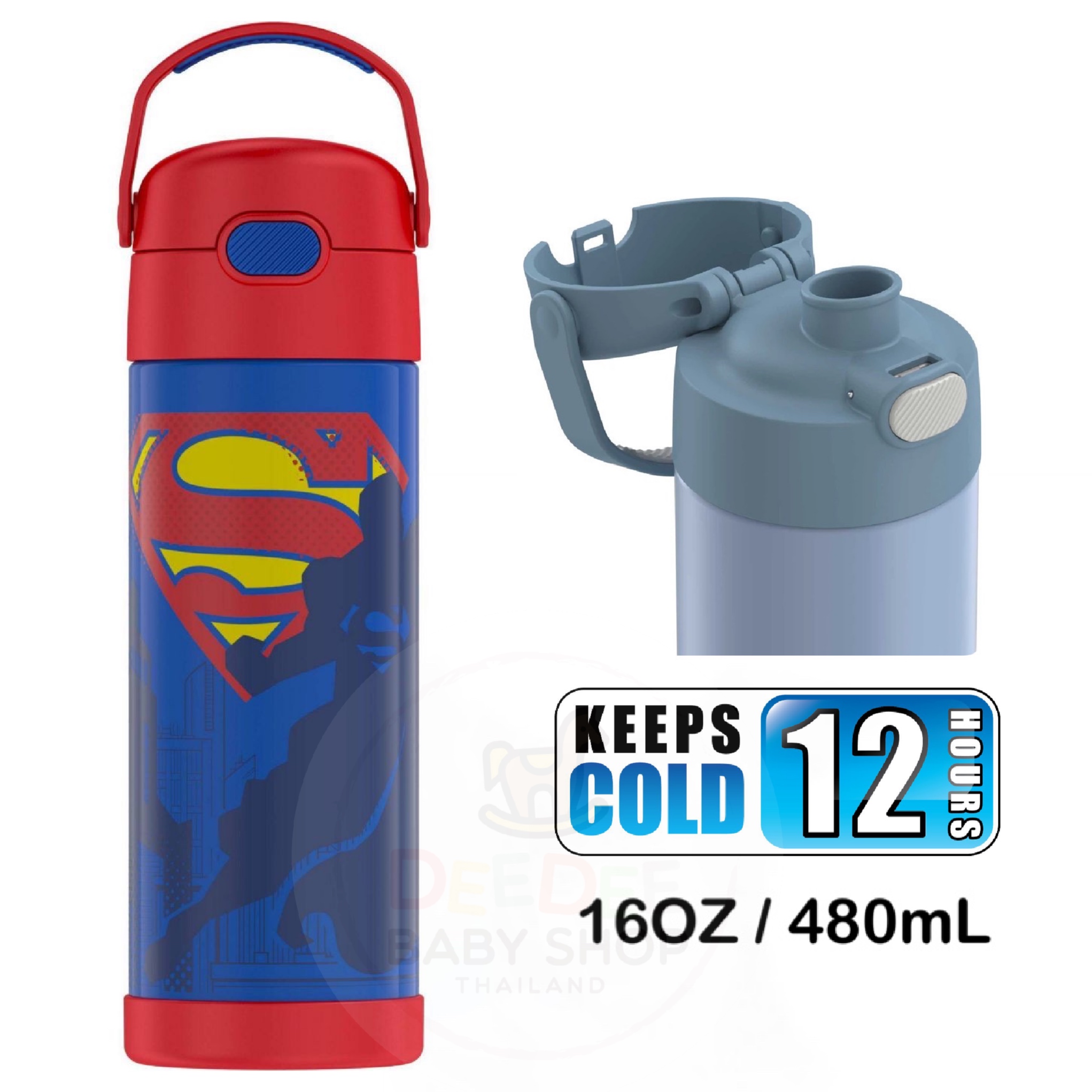 กระติกน้ำสเตนเลสรักษาอุณหภูมิ Thermos Superman FUNtainer Vacuum Insulated Stainless Steel Bottle 16OZ with Bali Handle
