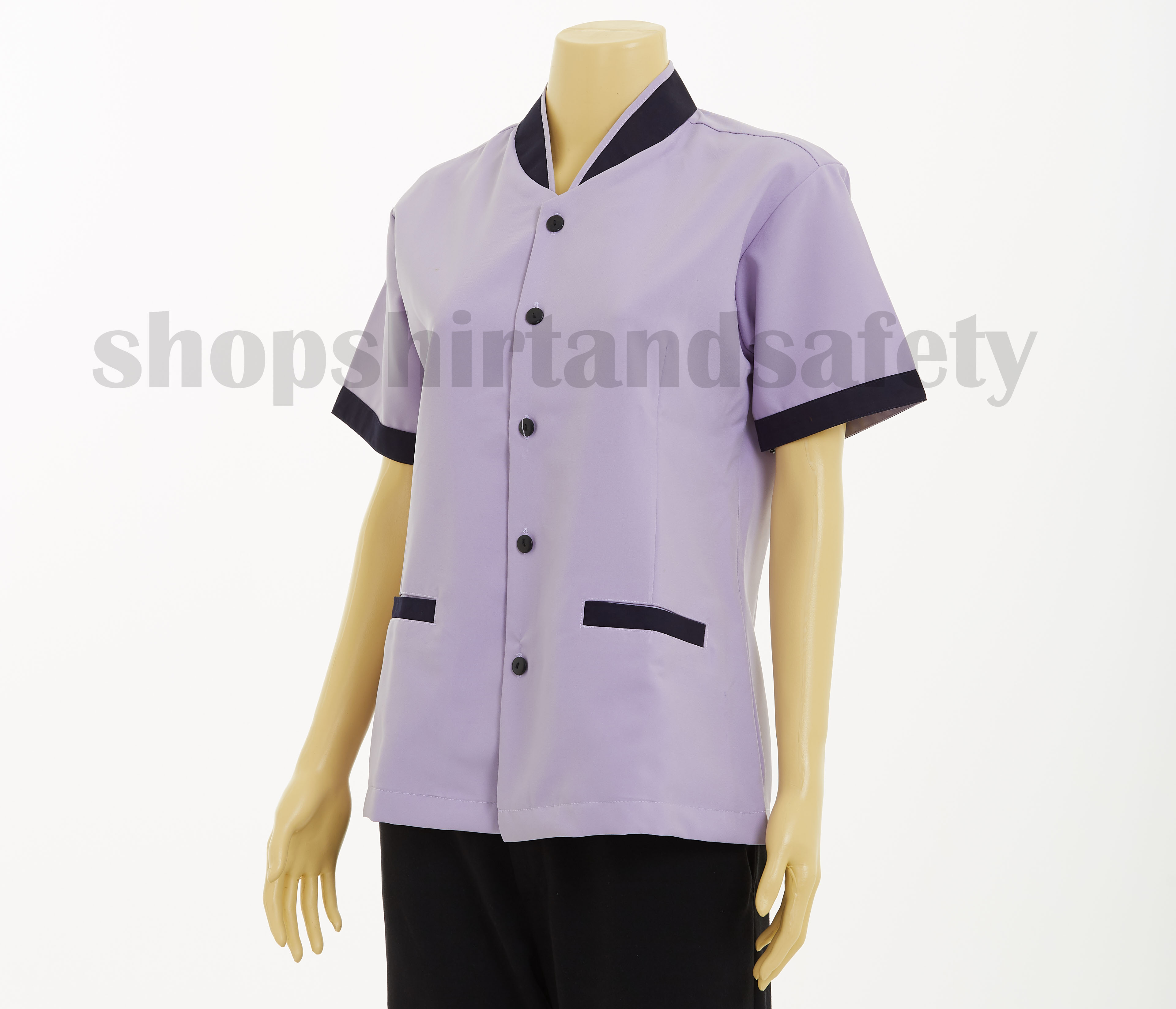เสื้อแม่บ้านแขนสั้นคอจีนแบบม่วงปกกรมท่า