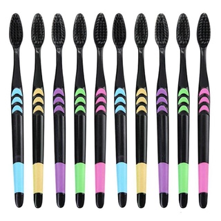 แปรงสีฟันแพค10ด้ามราคาถูกแปรงสีฟันชาโคลขนแปรงปลายนุ่ม