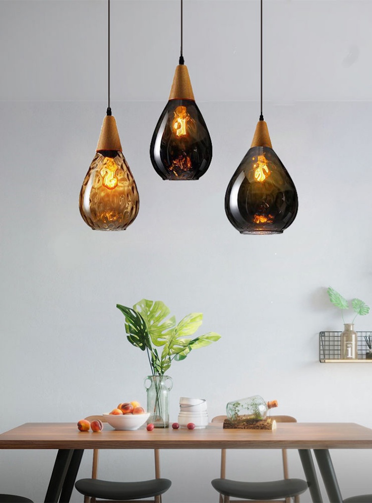 โคมไฟแขวนเพดานแก้วรูปทรงหยดน้ำตกแต่งหัวไม้ [RLW-16]
