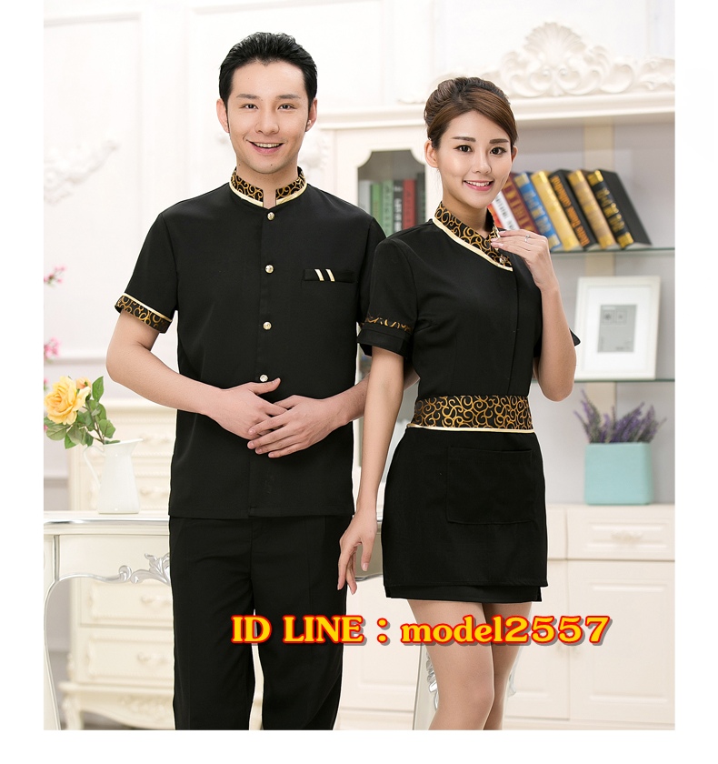 เสื้อฟอร์มพนักงานร้านอาหารกาแฟโรงแรม แขนสั้นผ้าฝ้ายคอจีน SKU-00599