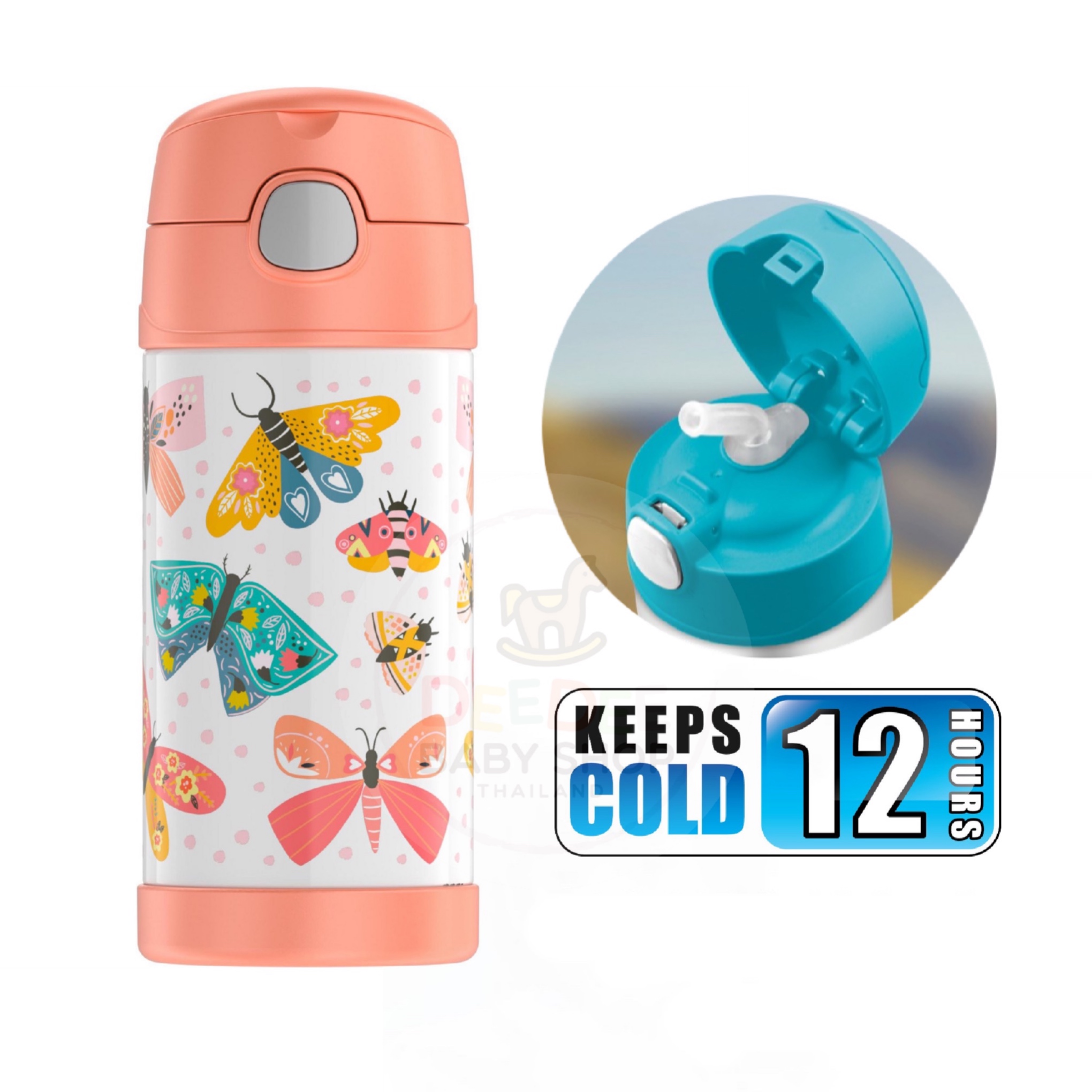 กระติกน้ำสเตนเลสรักษาอุณหภูมิ Thermos Butterfly FUNtainer Vacuum Insulated Stainless Steel Bottle 12OZ