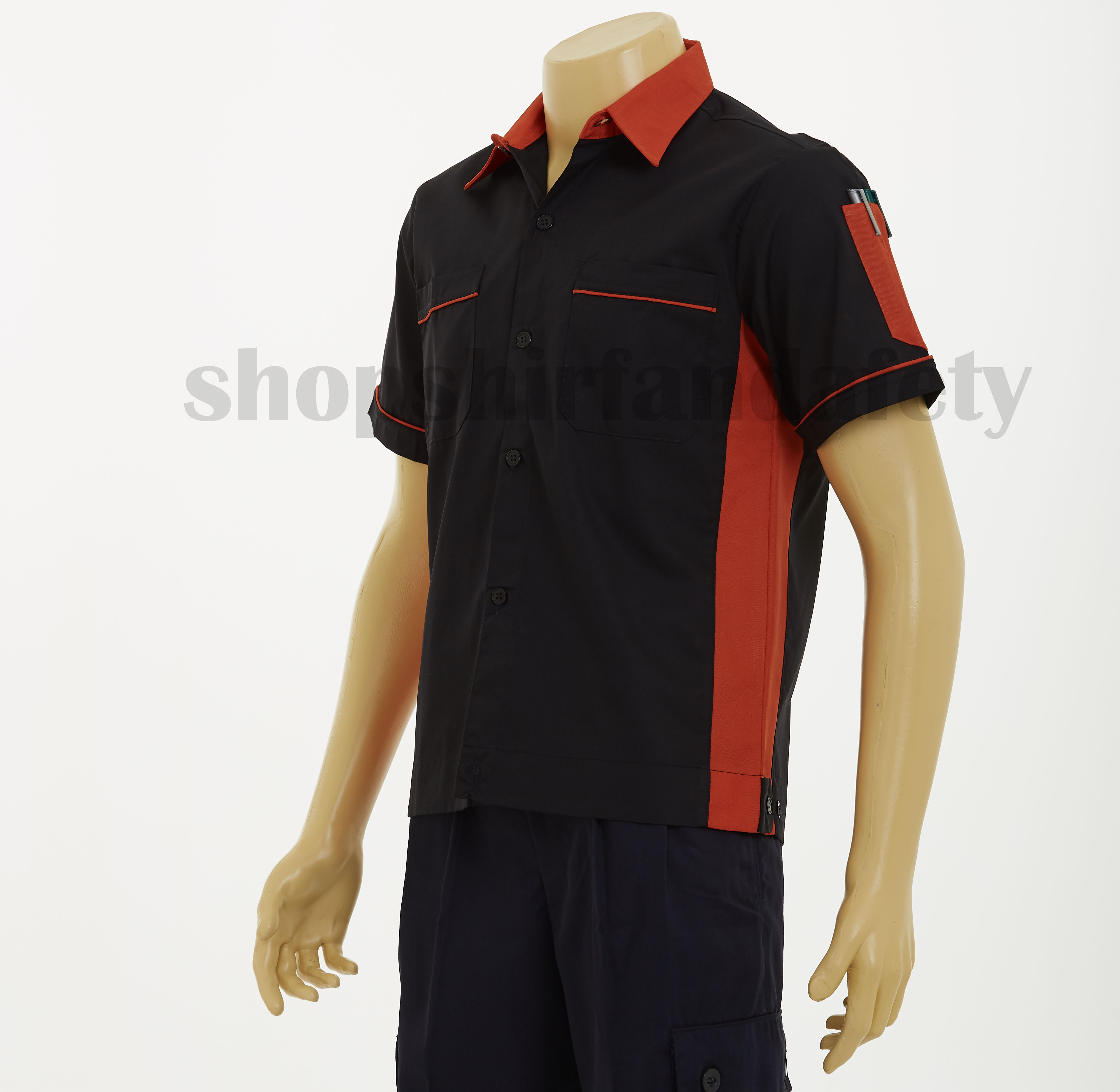เสื้อช็อปแขนสั้นแบบดำข้างส้ม