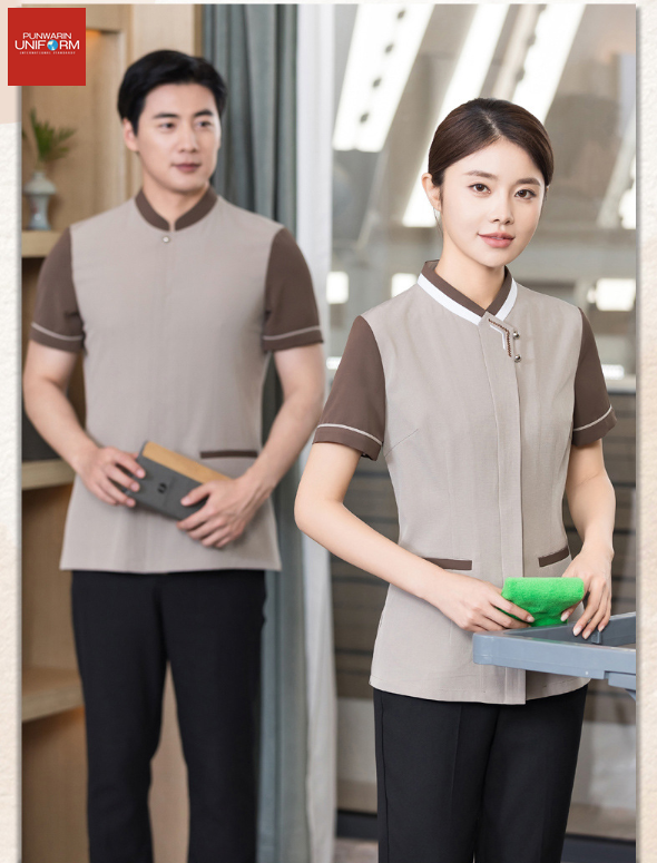 เสื้อพนักงานทำความสะอาด เสื้อแม่บ้าน เสื้อแม่บ้านโรงแรมรีสอร์ท D6807002 เขียว น้ำตาล ฟ้า L-6XL