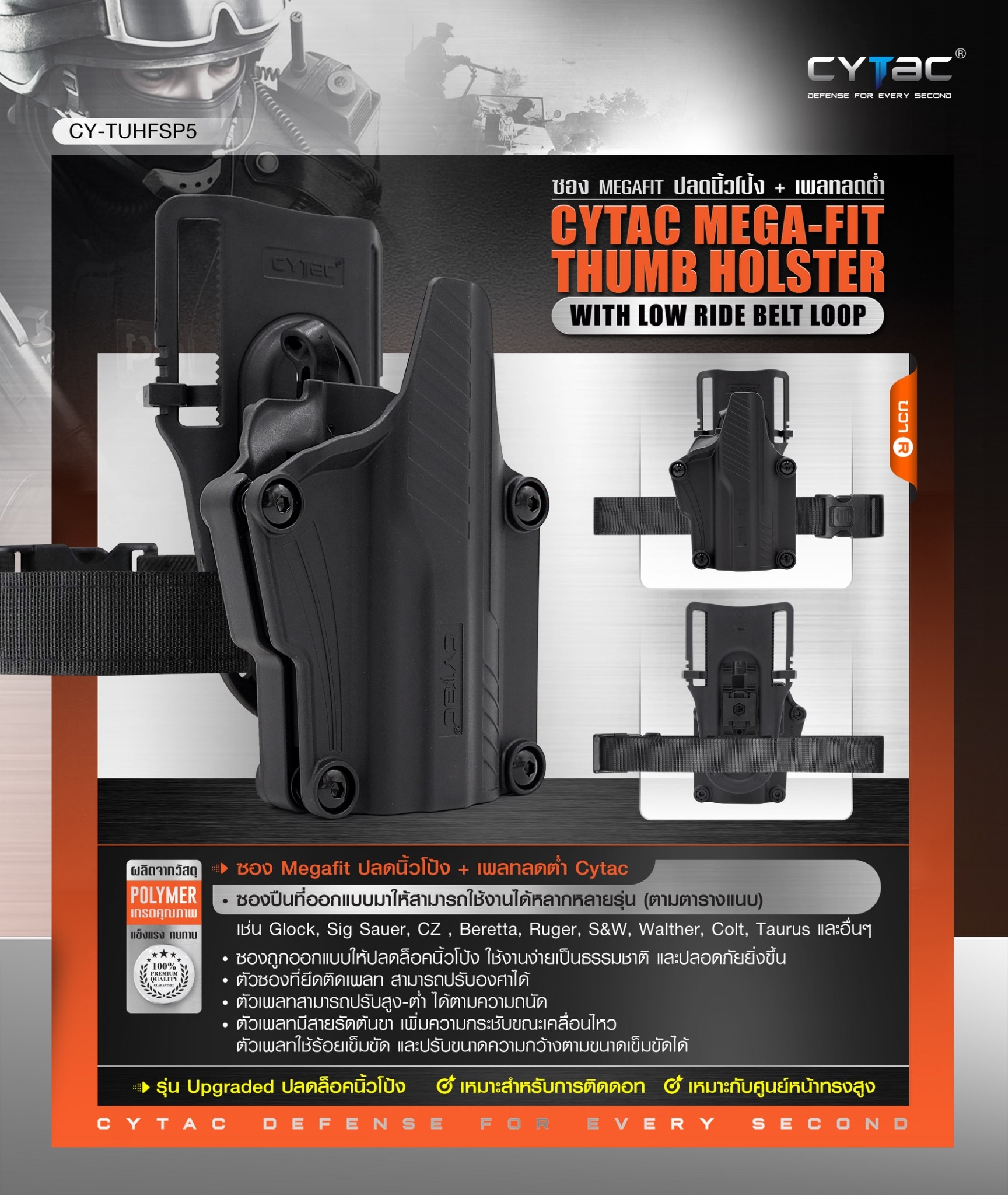 CYTAC thailand ซองพกนอกปลดนิ้วโป้ง Megafit + เพลทลดต่ำ Cytac