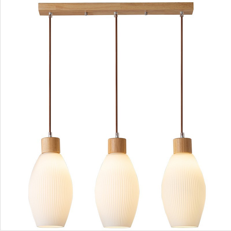 โคมไฟแขวนเพดาน 3 ดวง ฐานไม้ทรงยาว สไตล์ญี่ปุ่น [WG-11515]