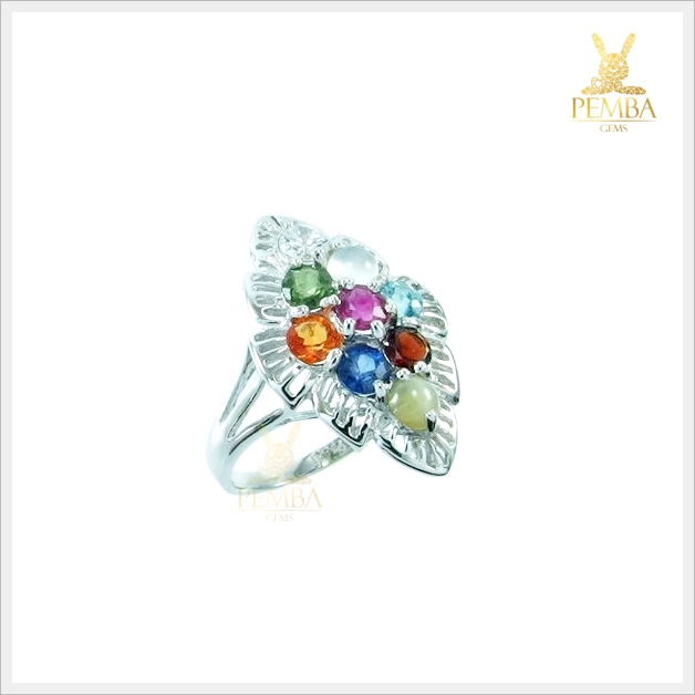 แหวนนพเก้าแท้ ตามตำราโบราณ เงินแท้925 ชุบทองคำขาว