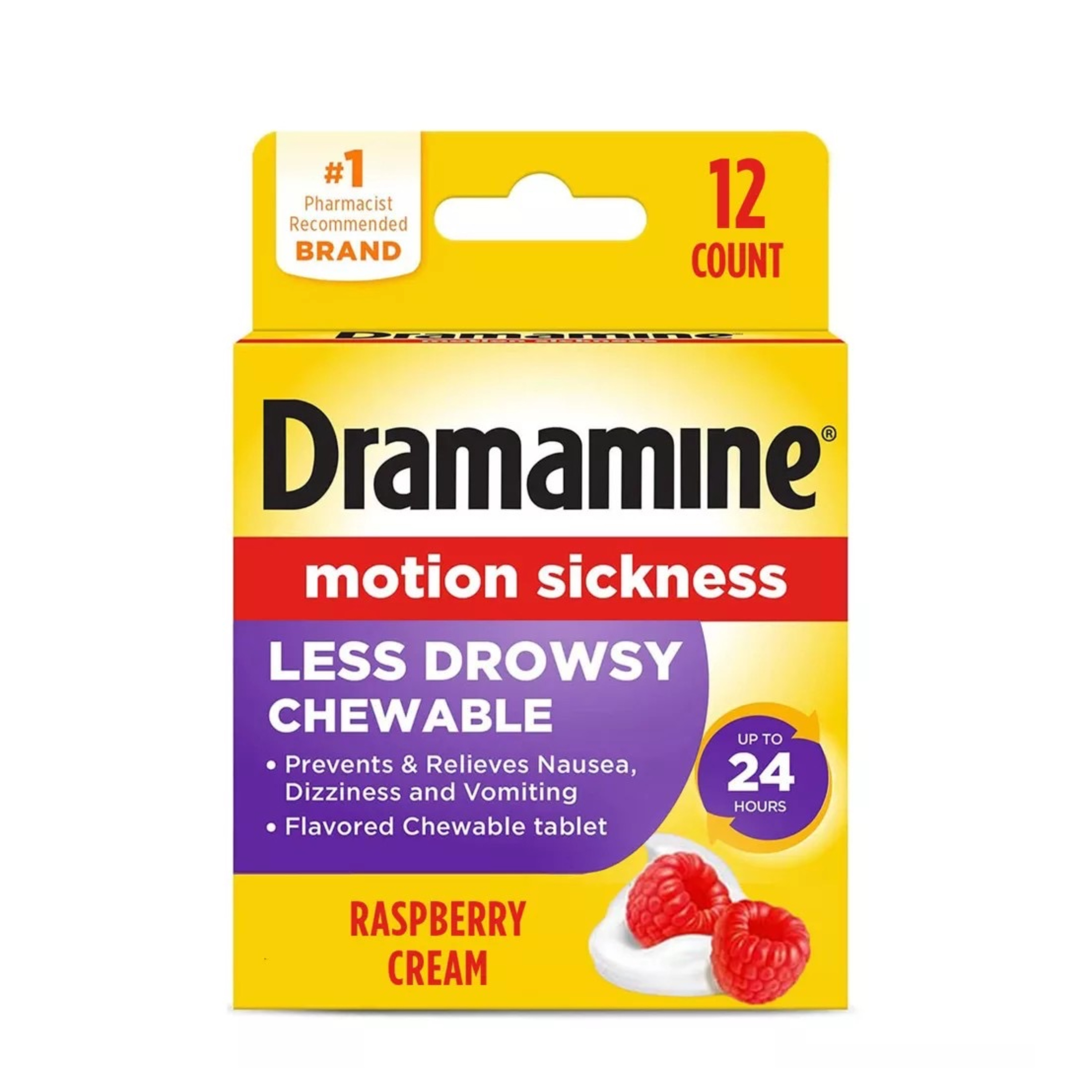 ยาบรรเทาอาการวิงเวียนจากการเดินทางชนิดเคี้ยว Dramamine Motion Sickness Relief - All Day Less Drowsy Chewable Formula