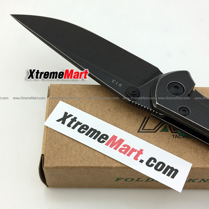 มีดพับ LAND รุ่น 913 (ล็อตใหม่ หมุดสีดำ) ใบมีดสแตนเลส ระบบ Frame Lock Stainless Steel Folding Knife (ด้ามดำ ใบดำ)