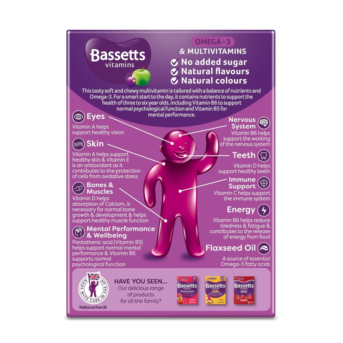 กัมมี่โอเมก้า 3 ผสมวิตามินรวมสำหรับเด็ก Bassetts Vitamins Omega-3 & Multivitamins Gummies for 3-6 Years
