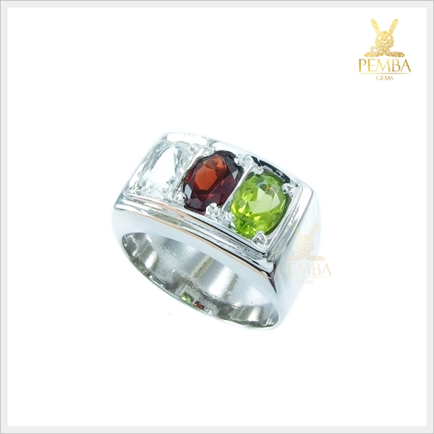 แหวนพลอยแท้ 3 สี เงินแท้925 ชุบทองคำขาว เสริมดวงชีวิต