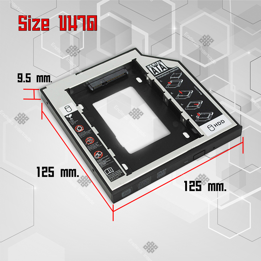 Elit ถาดแปลง ใส่ HDD SSD ในช่อง DVD Notebook 9.5mm Universal SATA 2nd HDD SSD Hard Drive Caddy