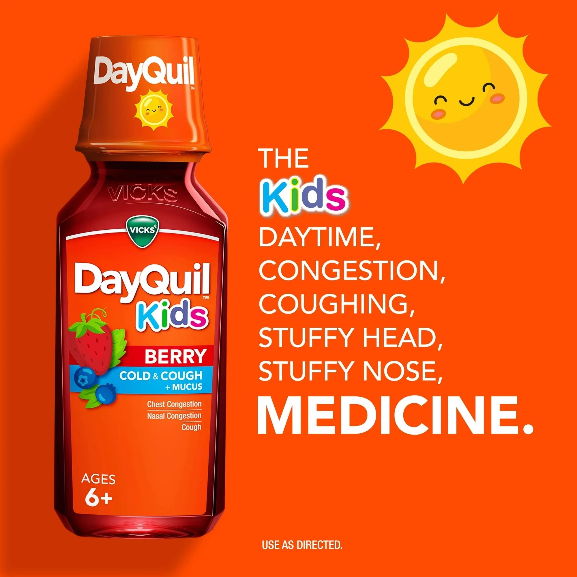 ยาบรรเทาอาการหวัดและไอระคายคอสำหรับเด็ก Vicks DayQuil Kids Cold & Cough + Mucus Non-Drowsy Relief