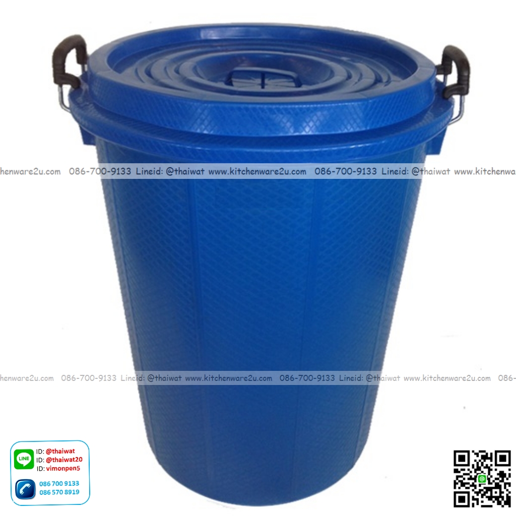 P12181 ถังน้ำ + ฝา 32 แกลอน 100 ลิตร สีน้ำเงิน (54* 54*70 ซม.) เกรดบี พร้อมหูเหล็ก ล็อกฝาปิด (ราคาส่งต่อ 6 ใบ:เฉลี่ย 340 บต่อใบ)