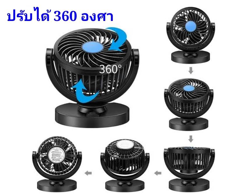 พัดลมติดรถยนต์ พัดลมระบายความร้อนในรถยนต์DC12/24Vปรับได้360องศา