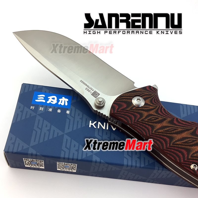 มีดพับ SANRENMU 1005 SRM-1005 ใบมีดสแตนเลส 9cr14mov ด้ามG10สีน้ำตาล จุดหมุนระบบตลับลูกปืน(Ball Bearing) เปิด-ปิด ลื่นมาก