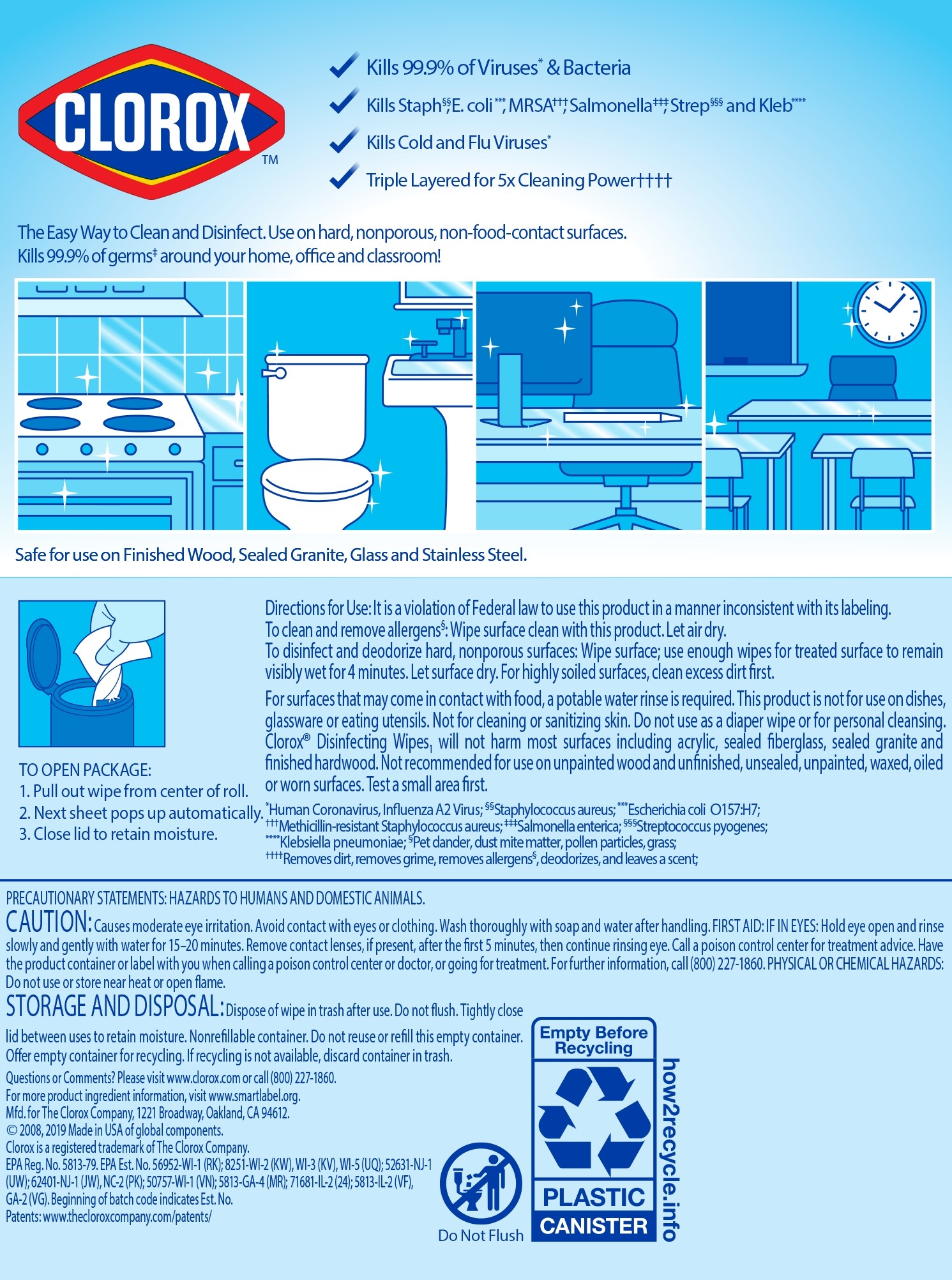 กระดาษเปียกทำความสะอาดพร้อมกำจัดเชื้อโรค CLOROX Disinfecting Wipes Fresh Scent (75 Wet Wipes)