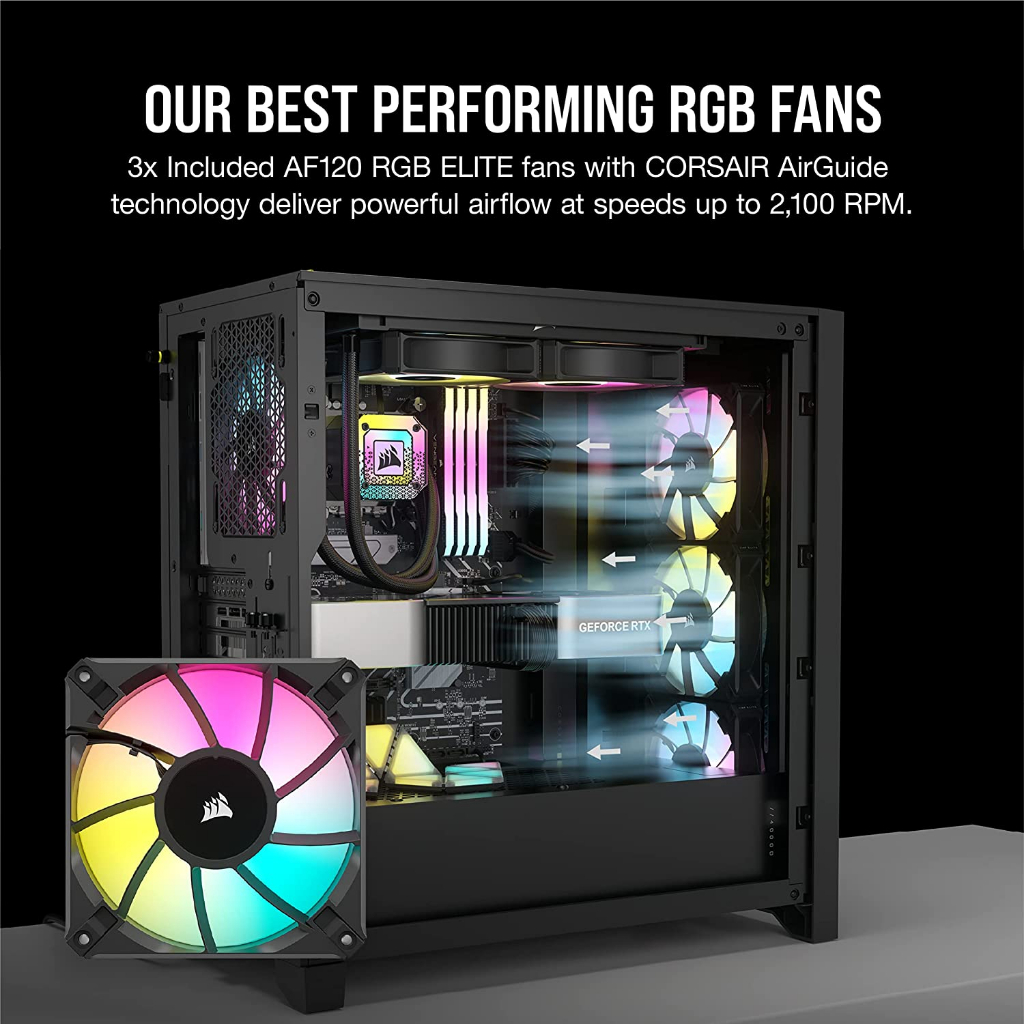 Corsair iCUE 4000D RGB Airflow Mid-Tower Case - 3X AF120 RGB Elite Fans BLACK / WHITE