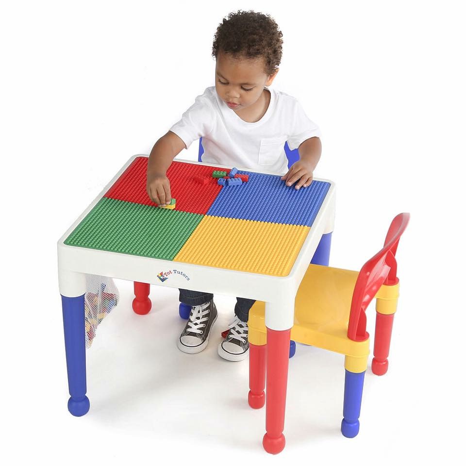 *ตำหนิ* โต๊ะเลโก้เอนกประสงค์ทรงเหลี่ยม Tot Tutors 2-in-1 Plastic LEGO Compartible Activity Table & 2 Chairs Set