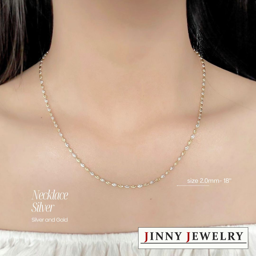 สร้อยเงินแท้ 92.5% ชุบ 2K ลายอิตาลีตัดลาย หนัก 1 สลึงตัน (งานอิตาลี) (รับประกันเงินแท้)