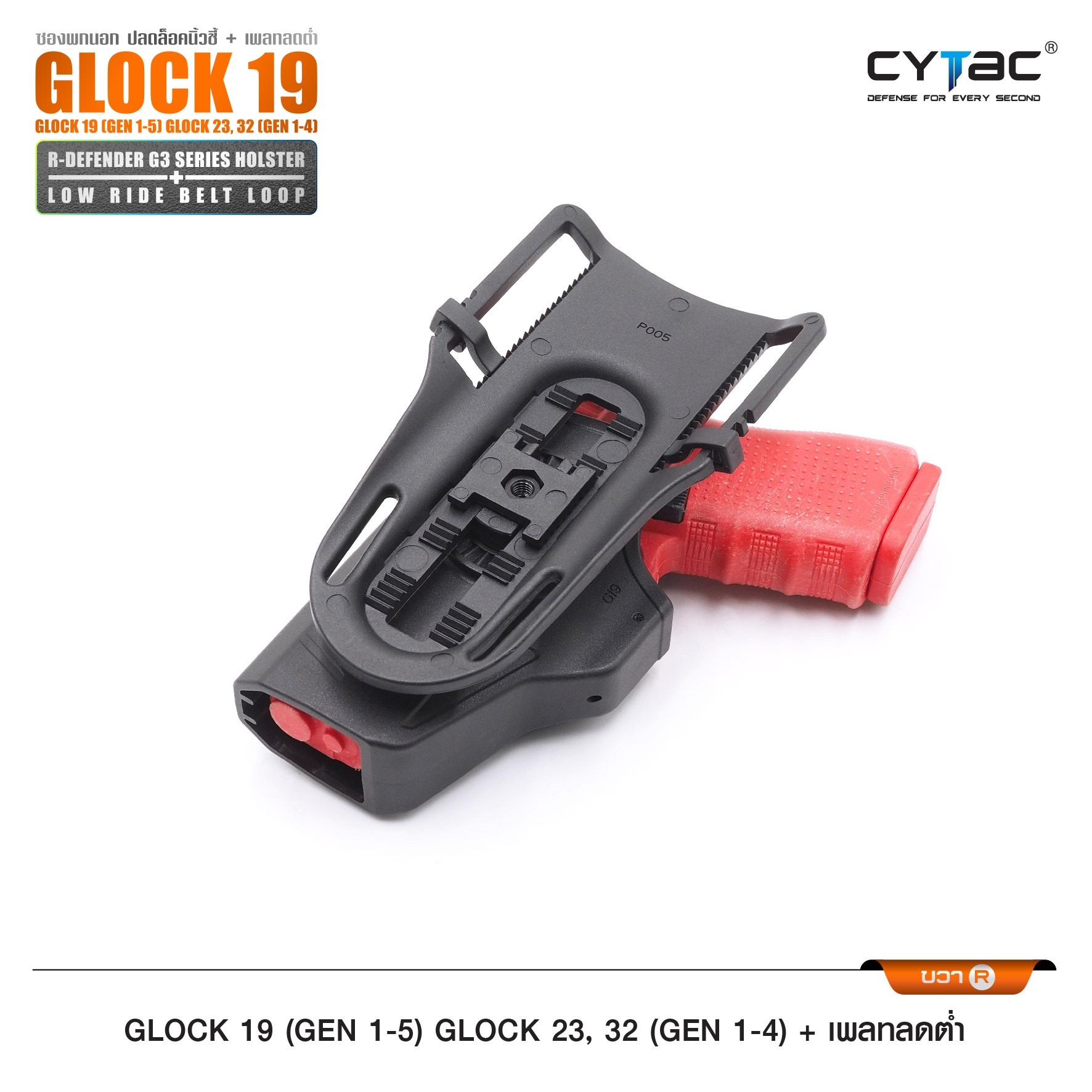 CYTAC thailand ซองพกนอก GL0CK 19 + เพลทลดต่ำ (ปลดล็อคนิ้วชี้)