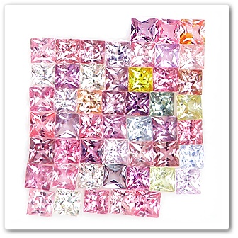 Princess Cut 2.4 m พลอยแฟนซี Fancy สี่เหลี่ยมก้นเพชร จำนวน 50 เม็ด หนัก 5.33 กะรัต หลากหลายสี Multi Colour เนื้อสะอาดทุกเม็ด เนื้อดี เจียระไนแบบเพชร