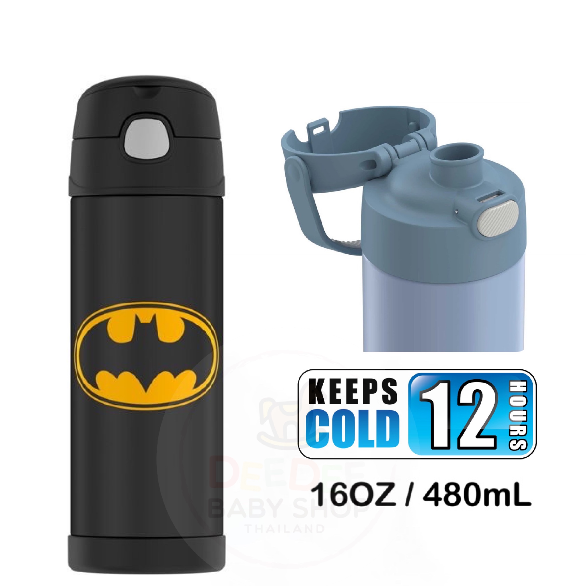 กระติกน้ำสเตนเลสรักษาอุณหภูมิ Thermos Batman FUNtainer Vacuum Insulated Stainless Steel Bottle 16OZ